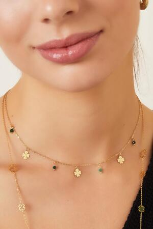 Necklace four-leaf clovers & stones Gold Stainless Steel h5 Picture3